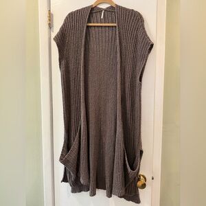 Free People Sleeveless Knit Cardigan in Brown
